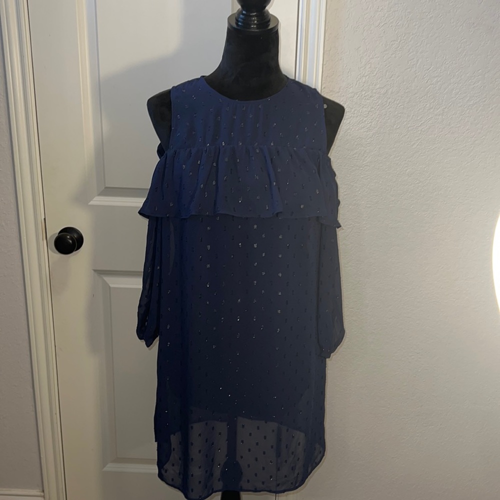 Navy Long sleeve cold shoulder dress